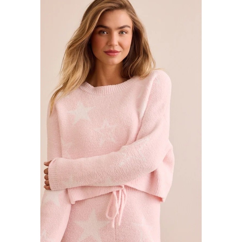 AS Revival‎ Star Pattern Fuzzy Knit Cropped Sweater Light Pink Size Small